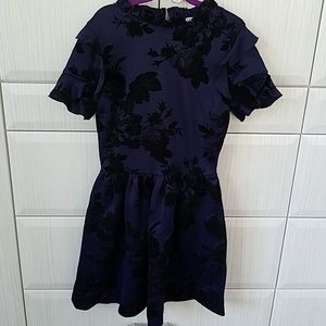 Fit & flare dress navy blue with black velvet